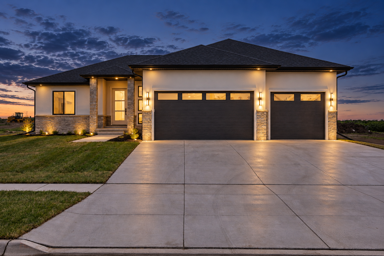 Exterior of 8939 Dragonfly Lane at twilight